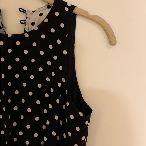 1990s Ann Taylor Silk Black and White Polka Dot Sleeveless Dress - Picture 1 of 4